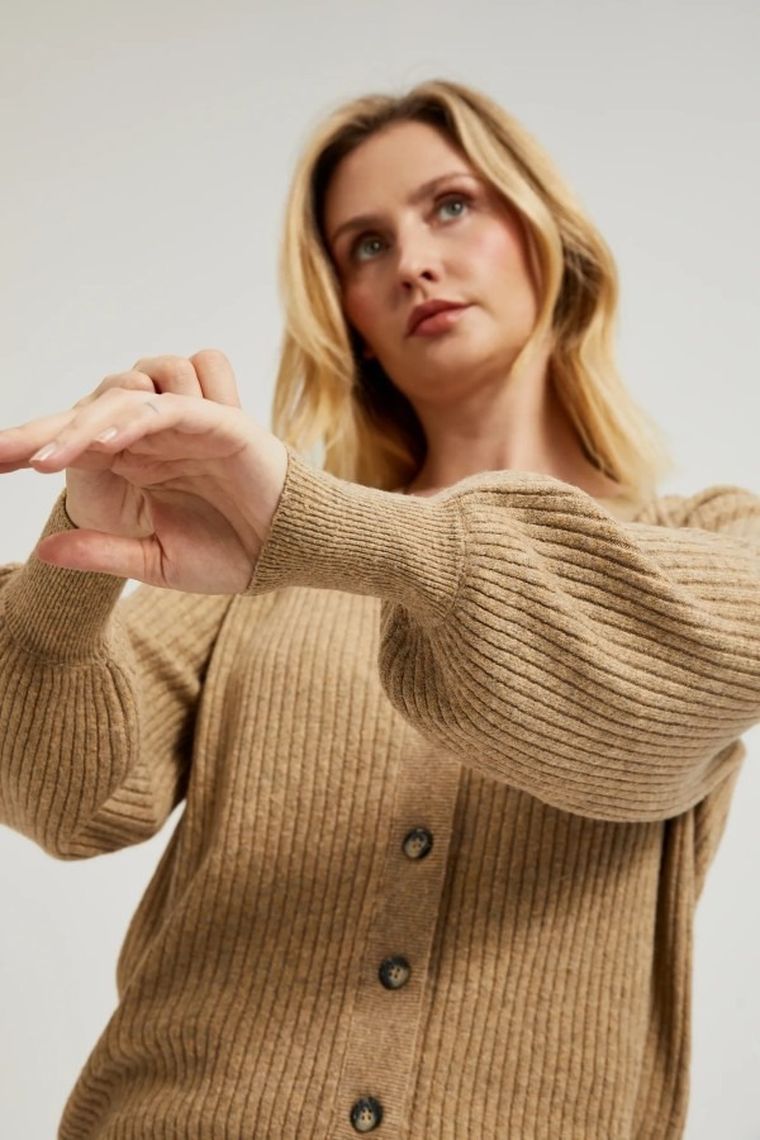 Sweter damski, rozpinany, beżowy, Moodo