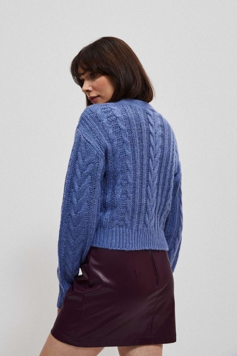 Sweter damski, rozpinany, niebieski, Moodo