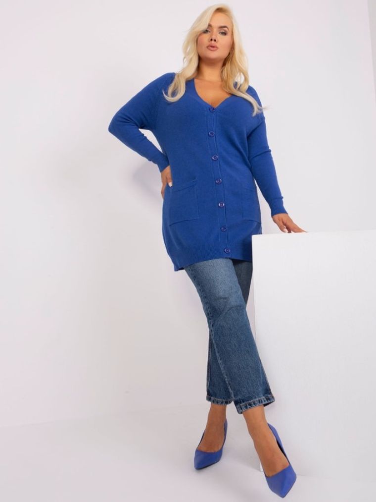 Sweter damski, rozpinany, plus size, niebieski, P-M