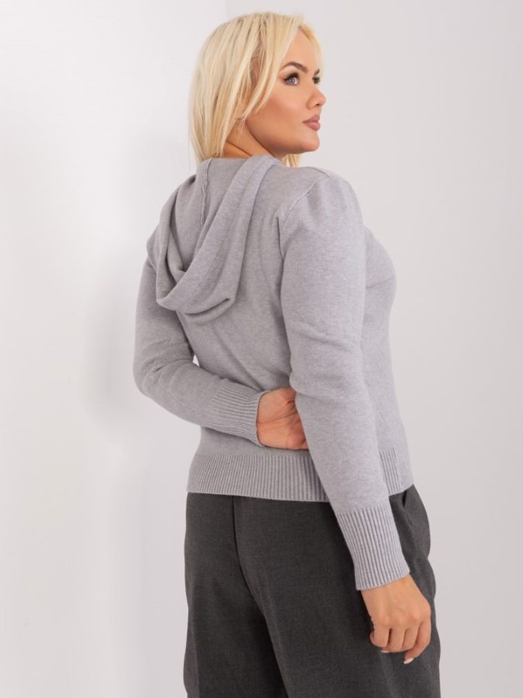 Sweter damski z kapturem, plus size, szary, P-M