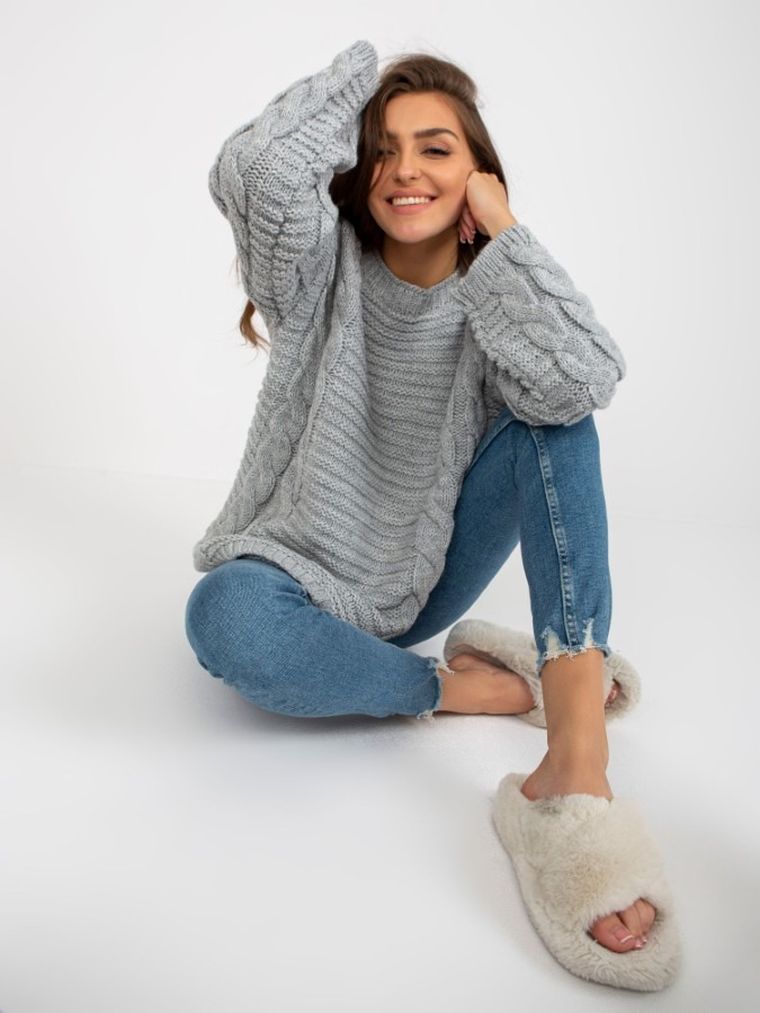 Sweter damski z wełną, szary, Rue Paris