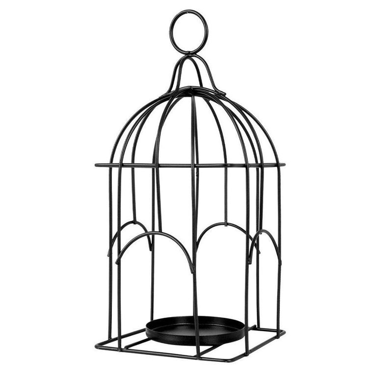 Świecznik na świeczki tealight, metalowy czarny, klatka dla ptaków