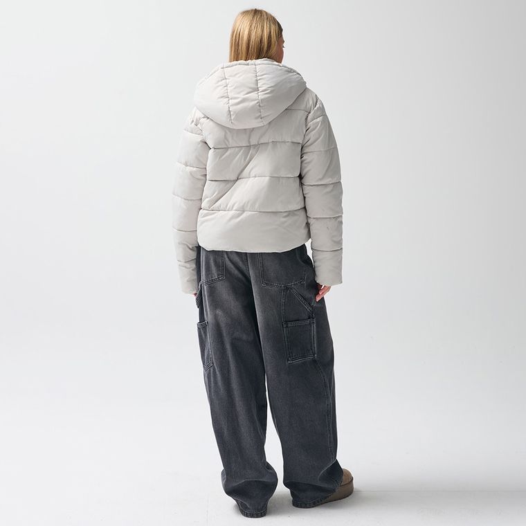 Szara ocieplana kurtka z kapturem cropped NOWEAR