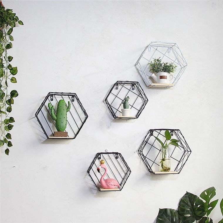 Sześciokątna półka dekoracyjna, styl Loft, czarna, wzór II