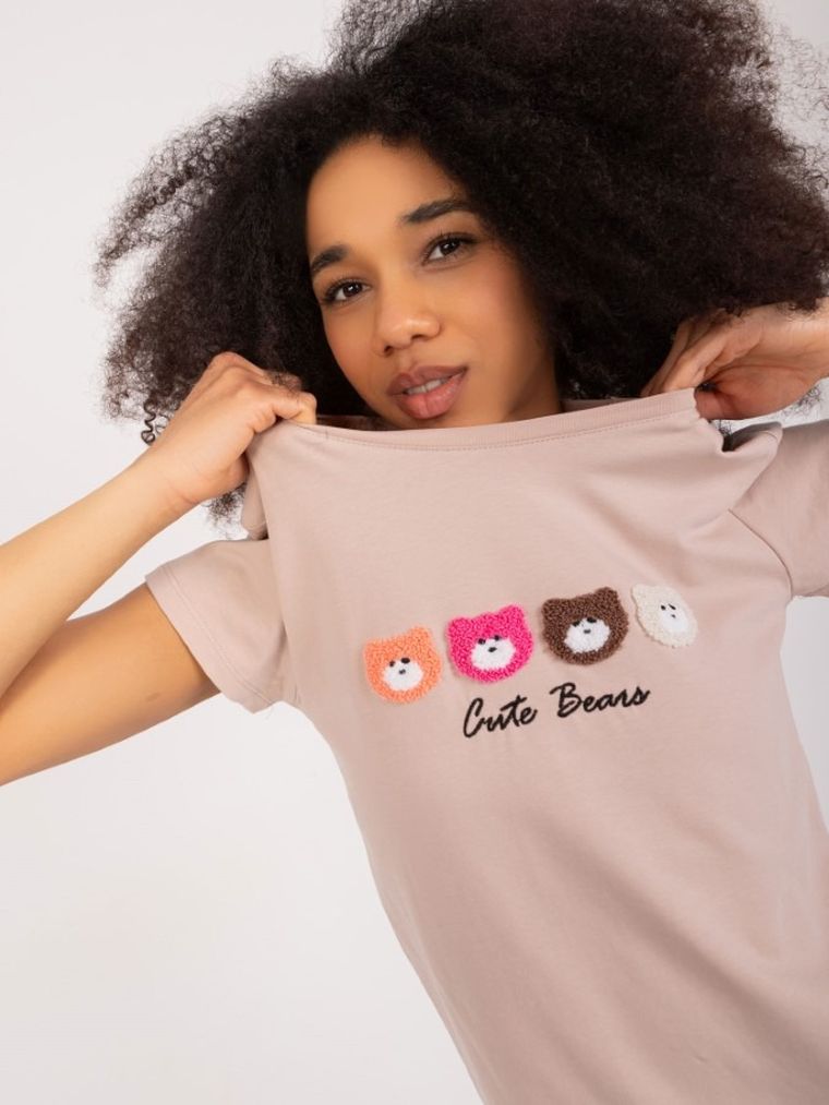 T-shirt damski, beżowy, Basic Feel Good