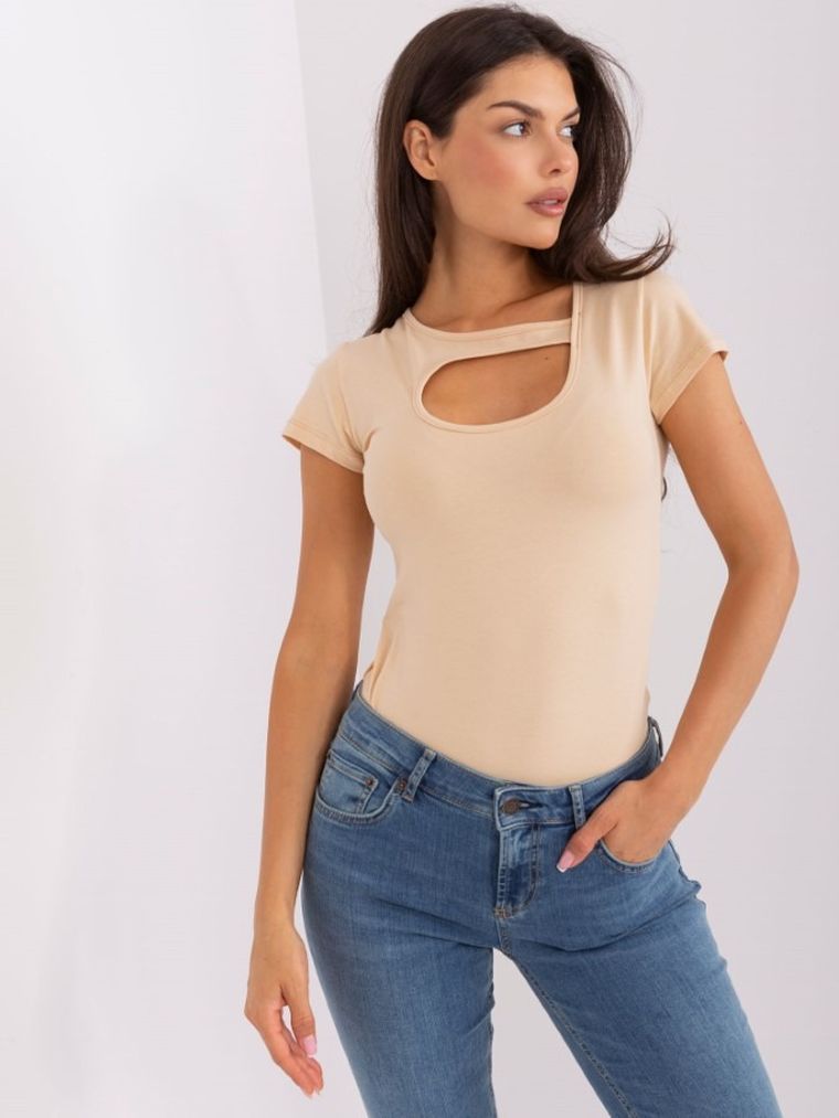 T-shirt damski, beżowy, Lily Rose