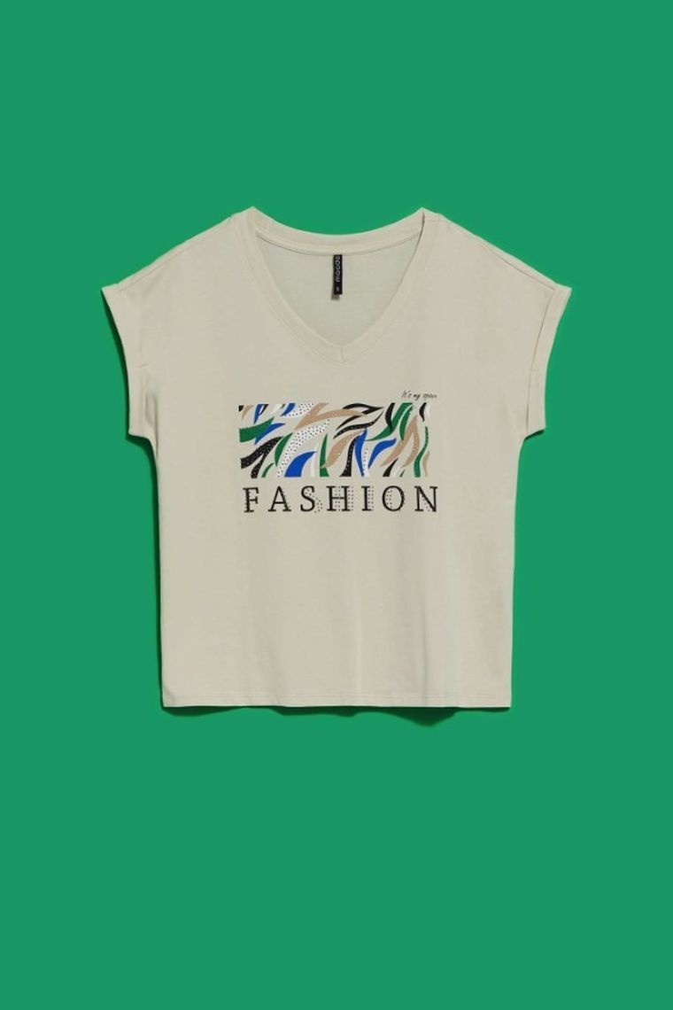 T-shirt damski, beżowy, Moodo