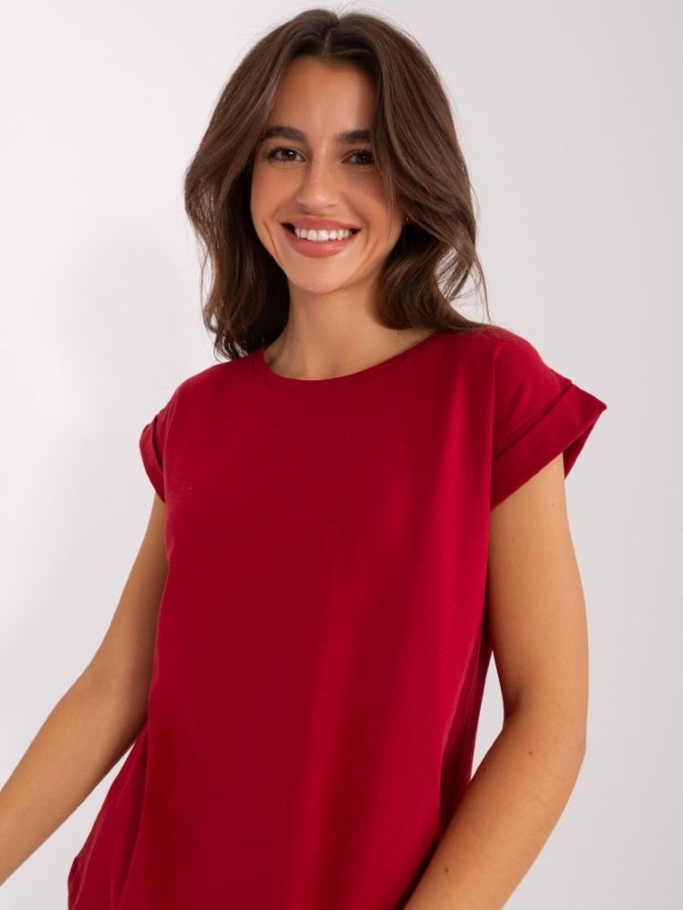 T-shirt damski, bordowy, Basic Feel Good