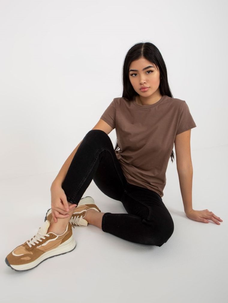 T-shirt damski, brązowy, Basic Feel Good