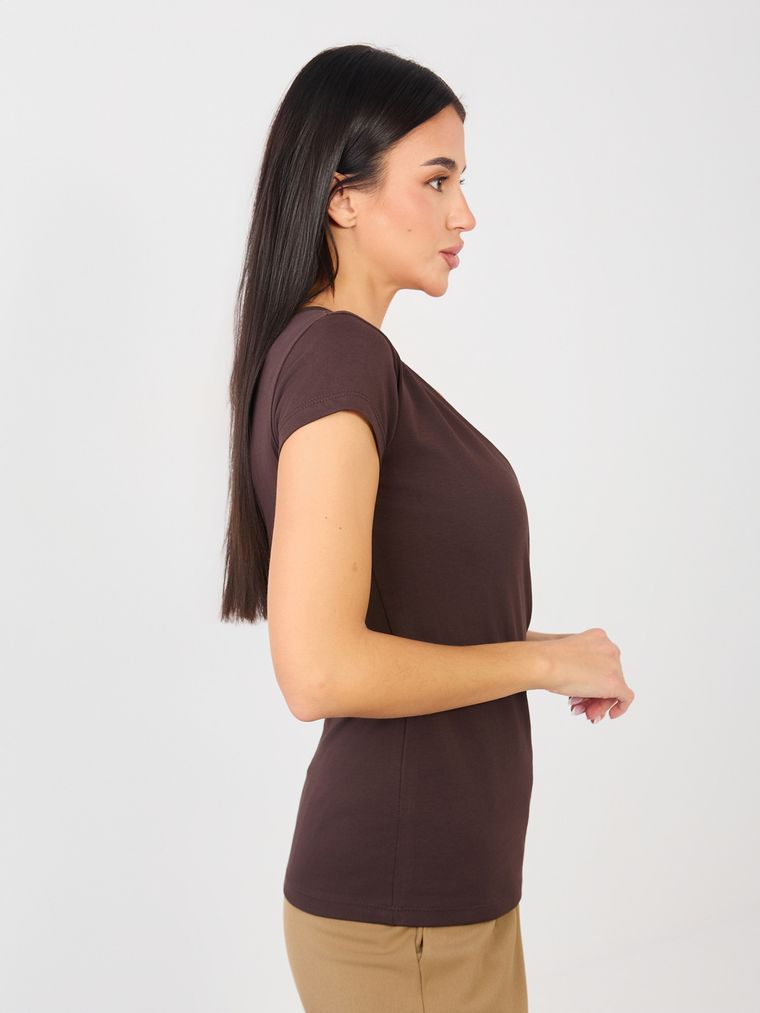 T-shirt damski, brązowy, Basic Feel Good