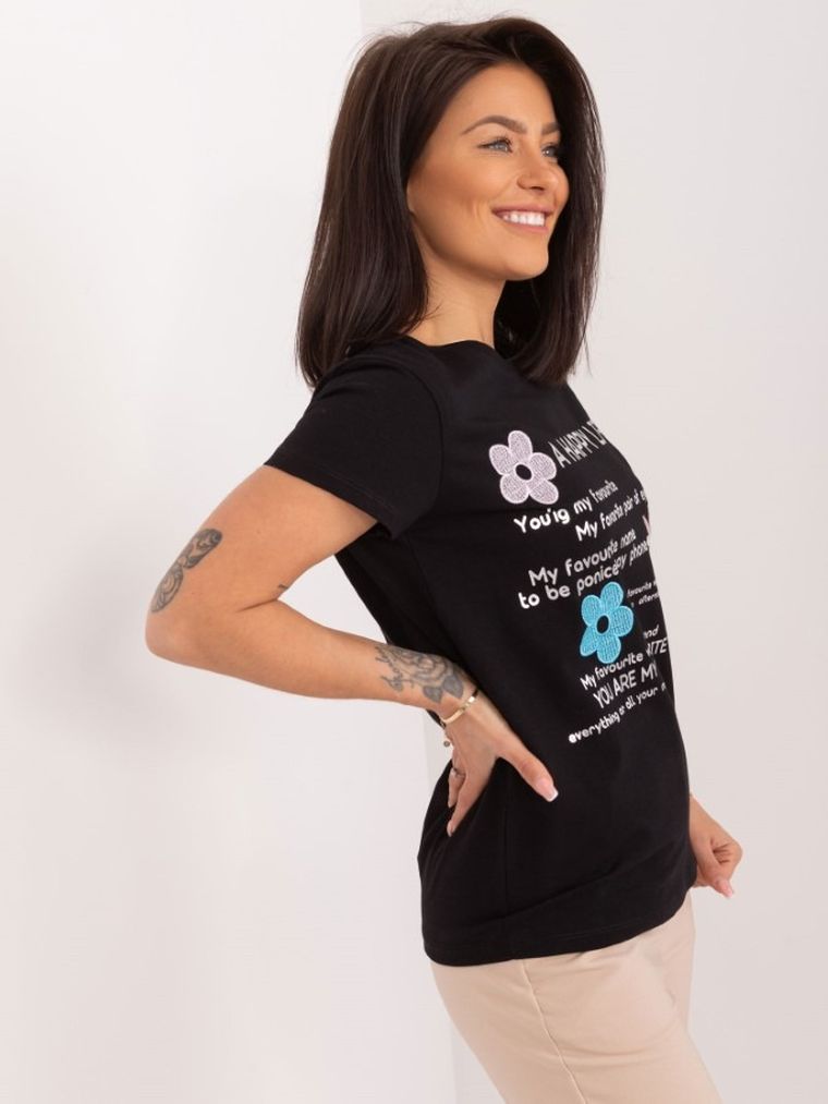 T-shirt damski, czarny, Basic Feel Good