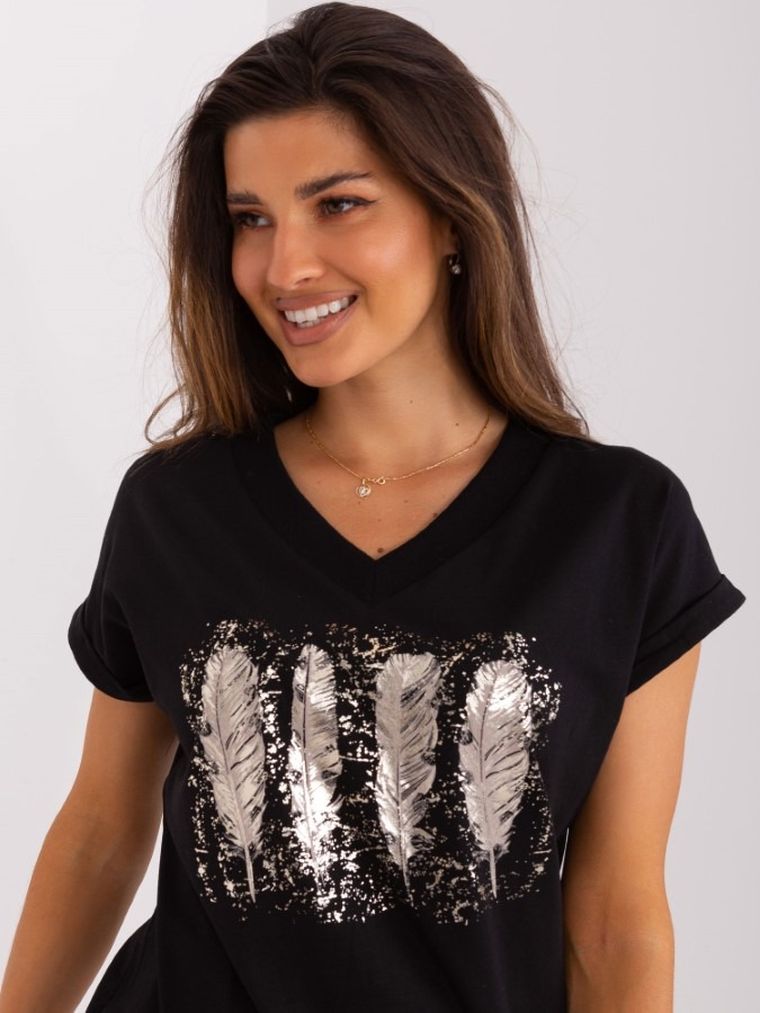 T-shirt damski, czarny, Rue Paris