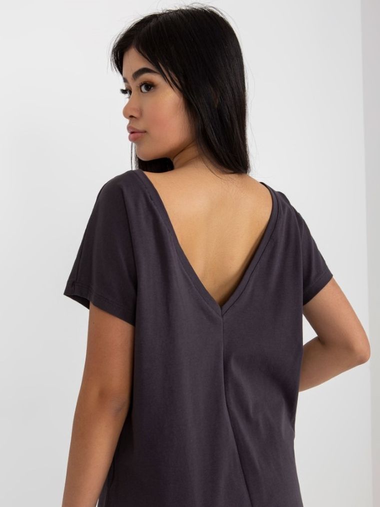 T-shirt damski, grafitowy, Basic Feel Good