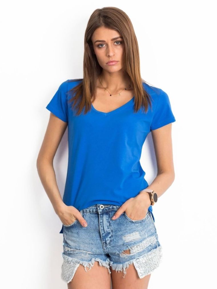 T-shirt damski, niebieski, Basic Feel Good