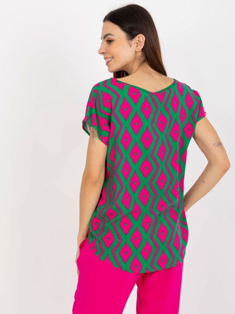 T-shirt damski, zielono-różowy, Sublevel