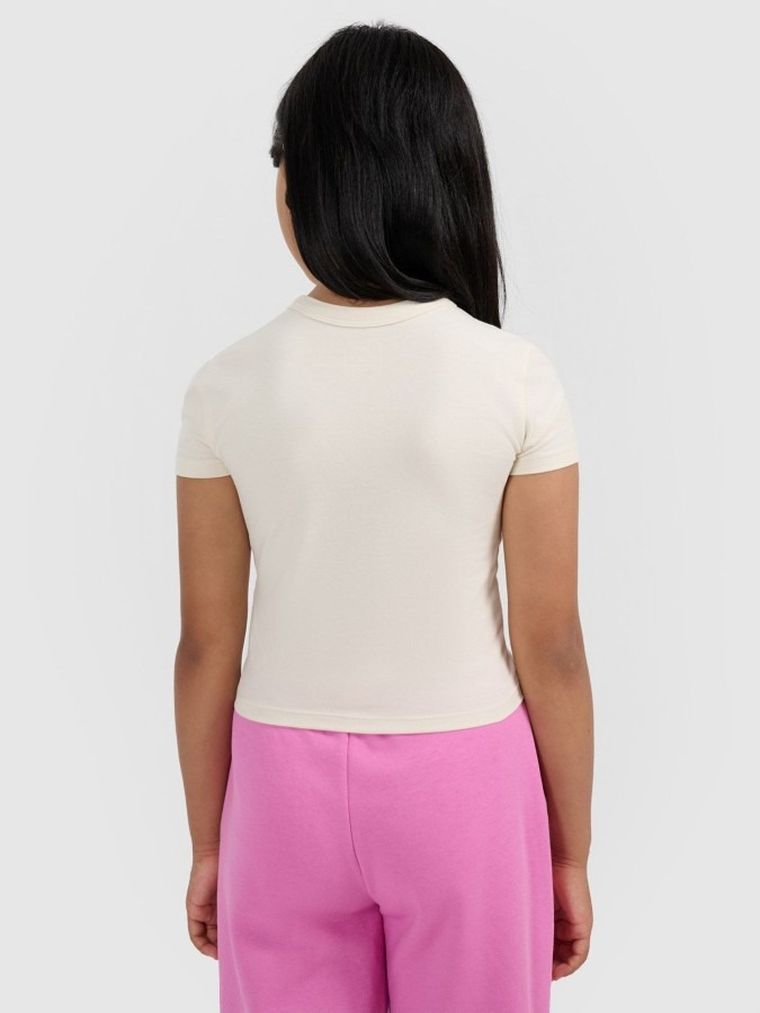 T-shirt dziewczęcy, ecru, 4F