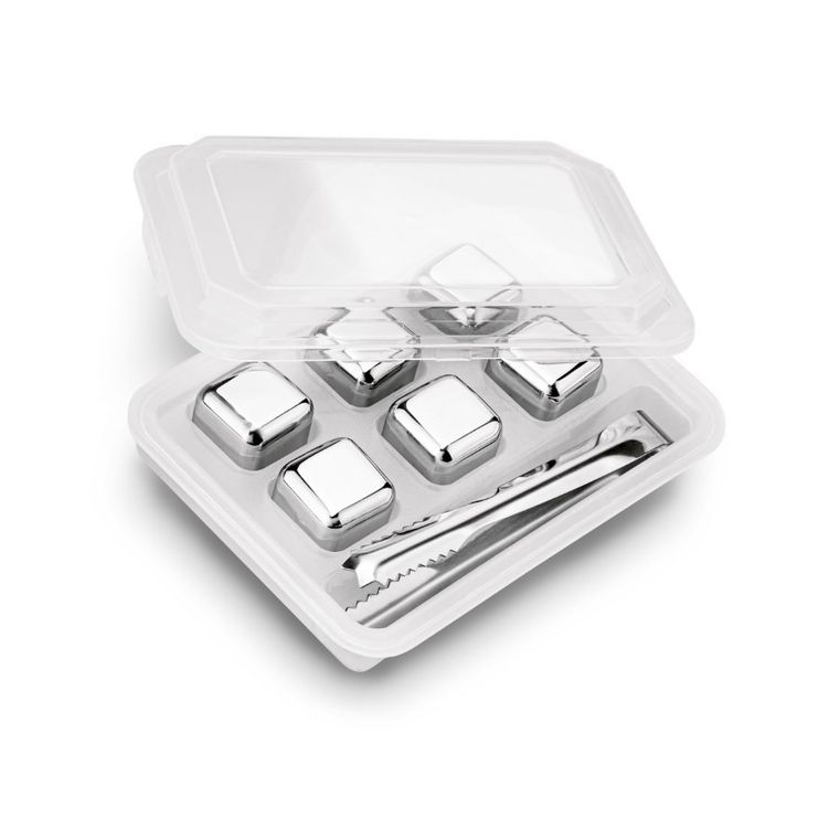 Tadar, kostki do whisky i drinków, stalowe, 6 sztuk + szczypce dolodu