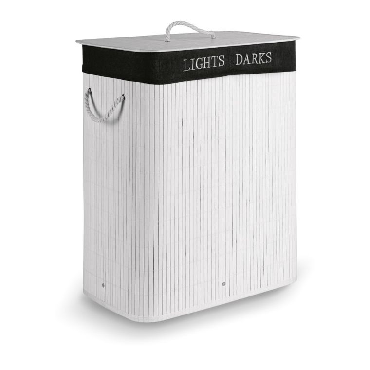 Tadar, kosz bambusowy, 2 komory, biały, 105l, 52-32-63 cm