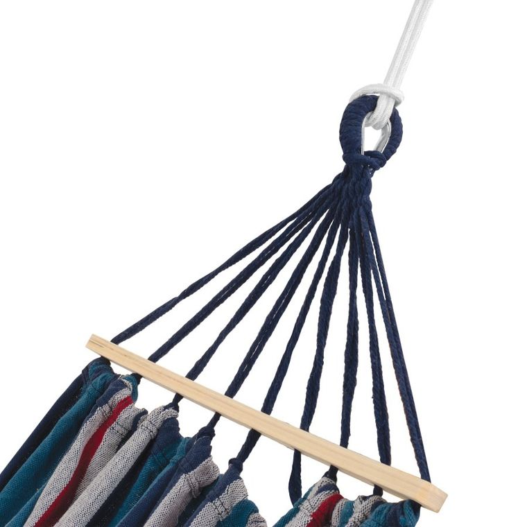 Tadar, zestaw: hamak, paski niebieskie, 200-150 cm + 2 liny 300 cm + torba