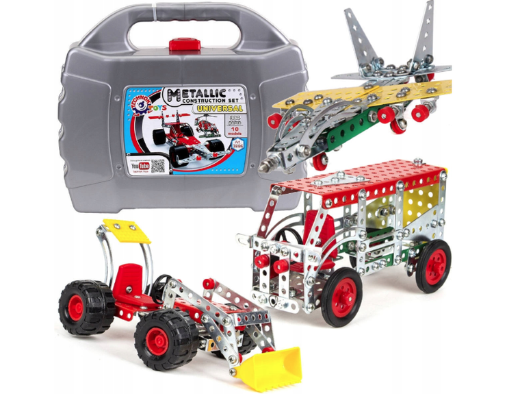 TechnoK, klocki konstrukcyjne, metalowe, pojazdy budowlane, 10w1, 304 elementy