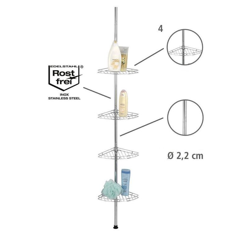 Teleskopowa narożna półka łazienkowa, prea, 4 poziomy