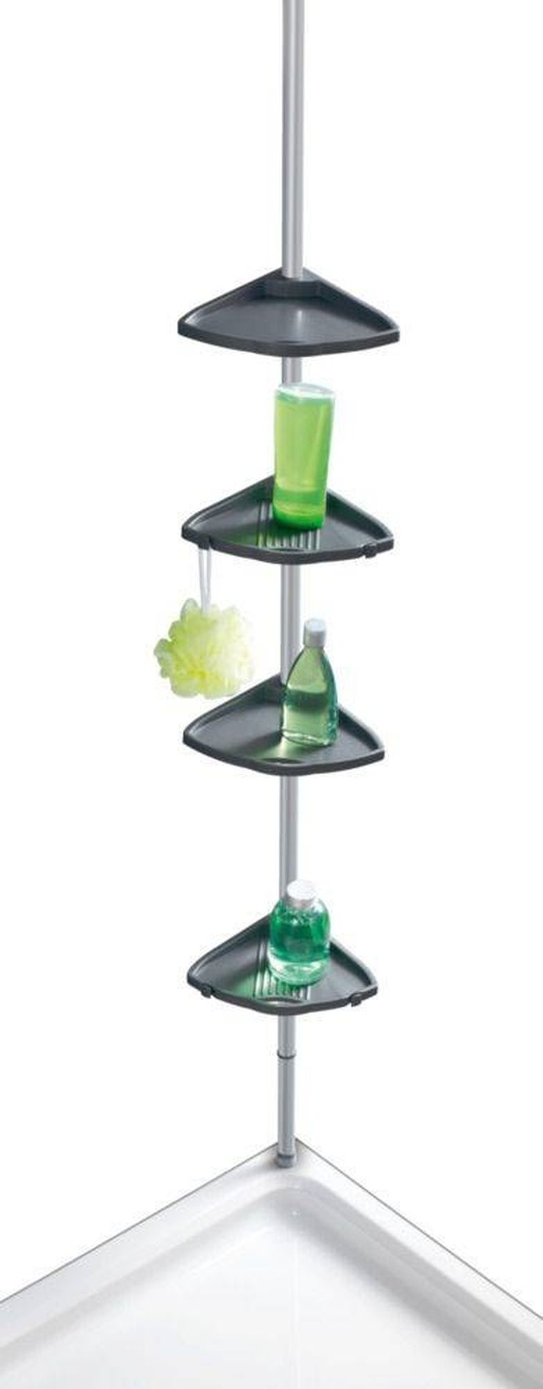 Teleskopowa półka łazienkowa, narożna, 4 poziomy, szara