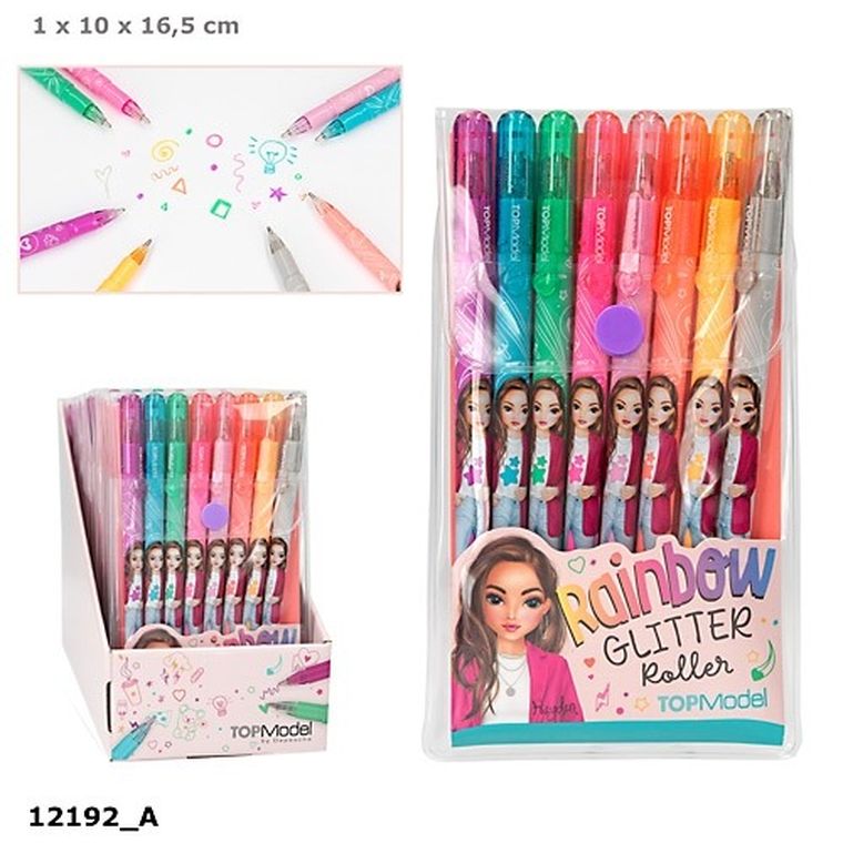 Top Model, brokatowe żelopisy, tęczowe