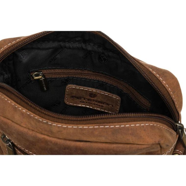 Torba listonoszka, brązowa, skórzana, Petereson