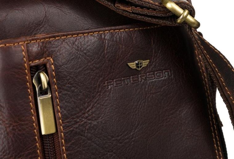 Torba listonoszka, brązowa, skórzana, Peterson