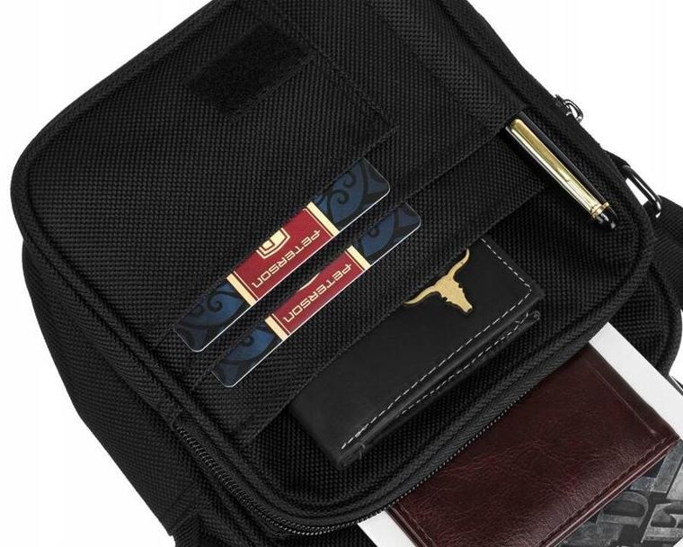 Torba listonoszka, czarna, materiałowa, Peterson