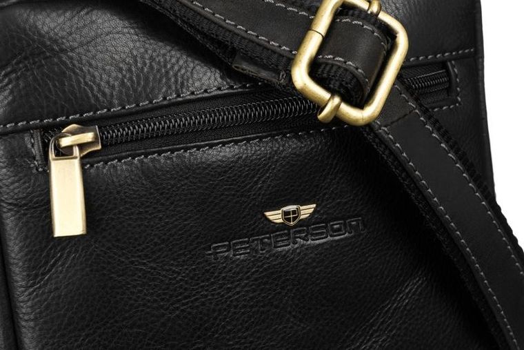 Torba listonoszka, czarna, skórzana, Peterson