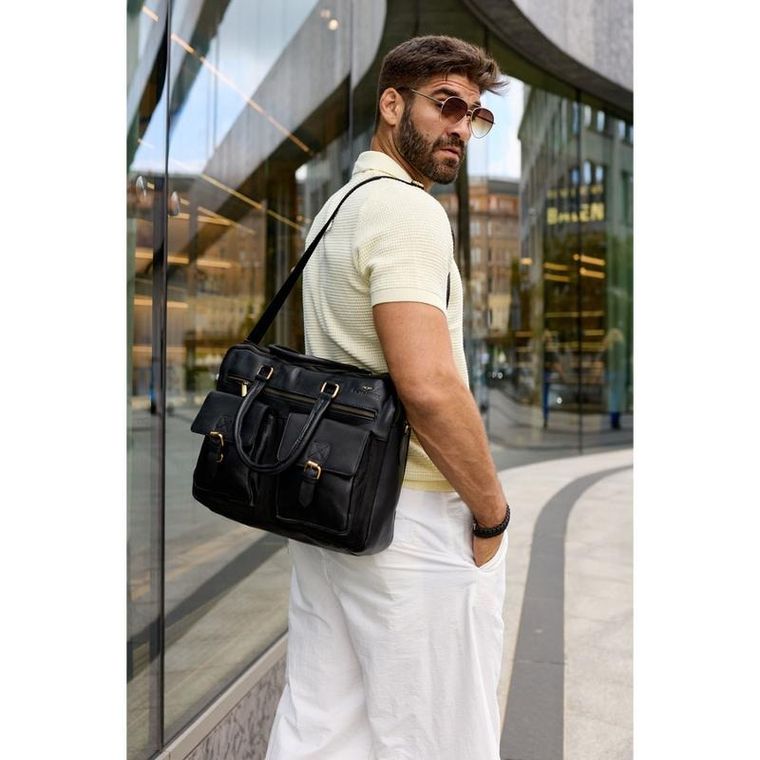 Torba na laptopa, czarna, skórzana, 13,3", Peterson