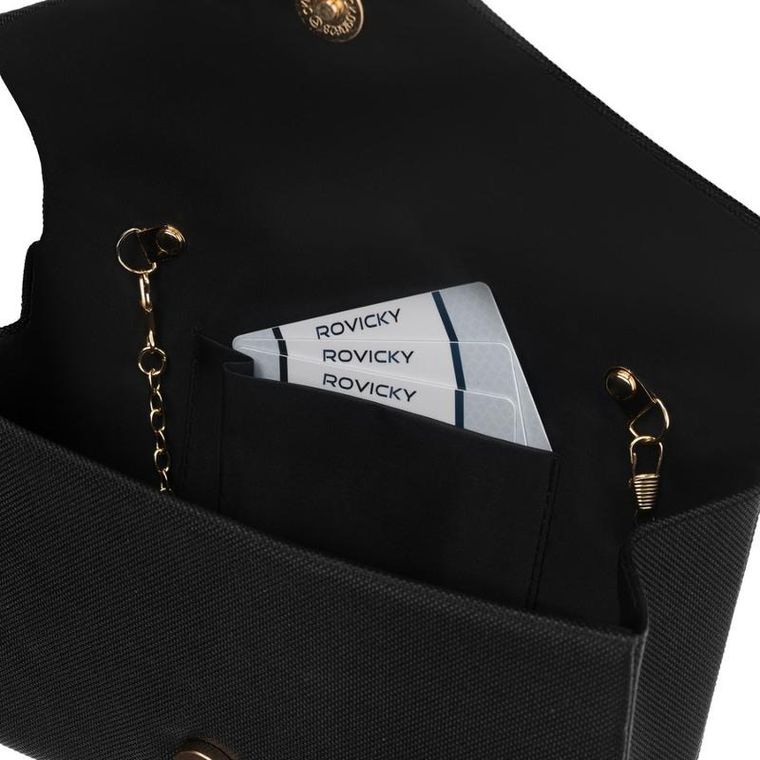 Torebka kopertówka, czarna, brokatowa, Rovicky