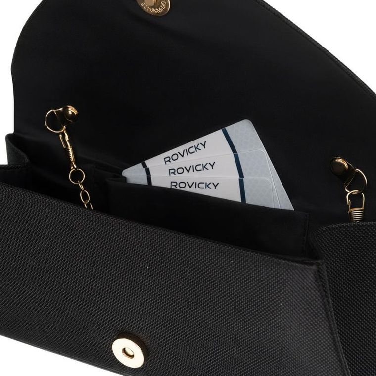 Torebka kopertówka, czarna, brokatowa, Rovicky