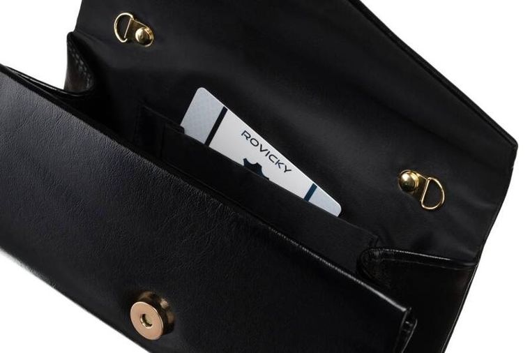 Torebka kopertówka, czarna, skóra ekologiczna, Rovicky