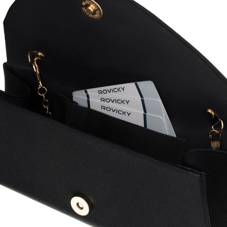 Torebka kopertówka, czarna, skóra ekologiczna, Rovicky