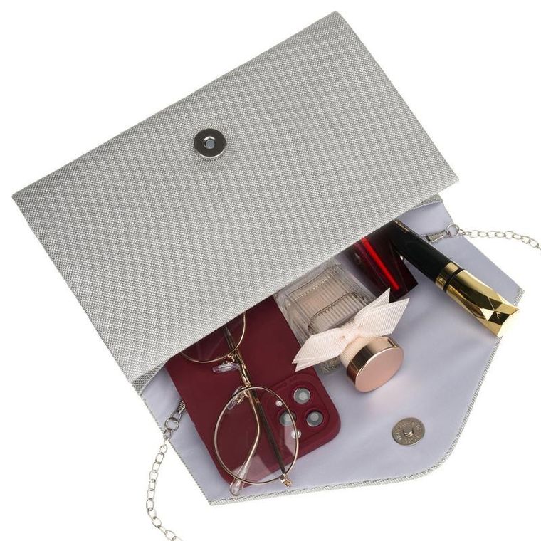 Torebka kopertówka, srebrna, brokatowa, Rovicky