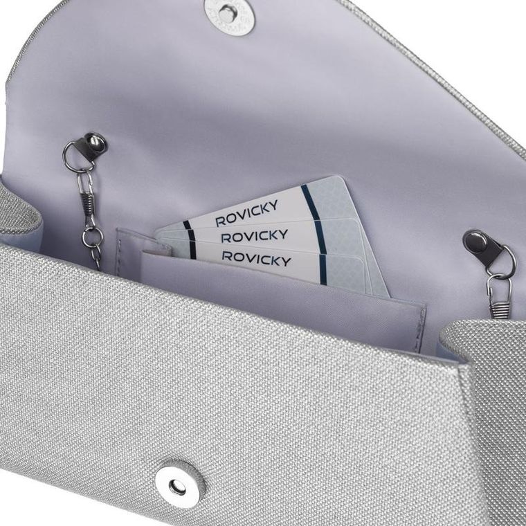 Torebka kopertówka, srebrna, brokatowa, Rovicky