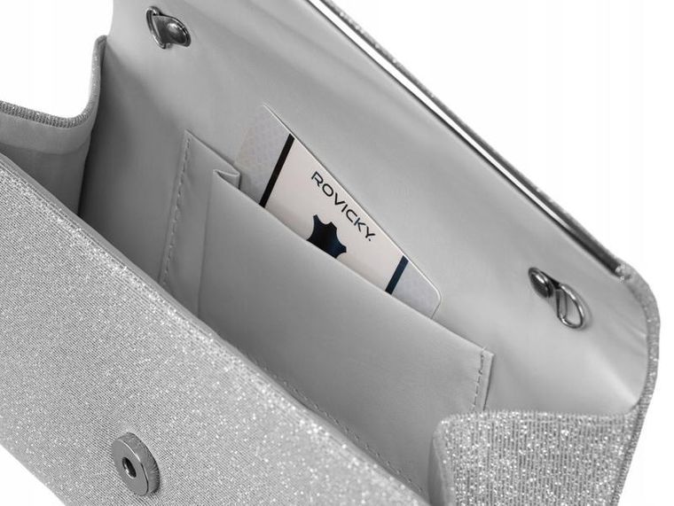 Torebka kopertówka, srebrna, Rovicky