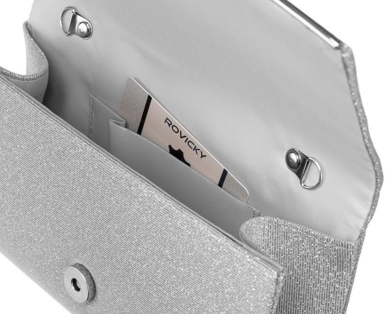 Torebka kopertówka, srebrna, Rovicky