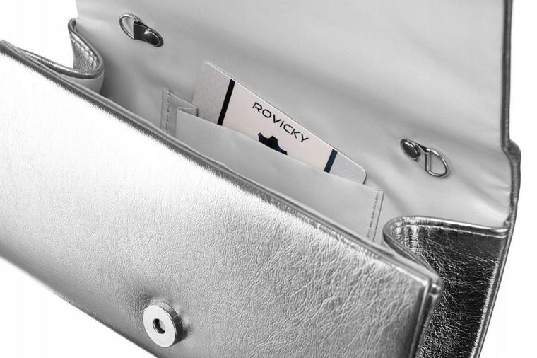 Torebka kopertówka, srebrna, skóra ekologiczna, Rovicky