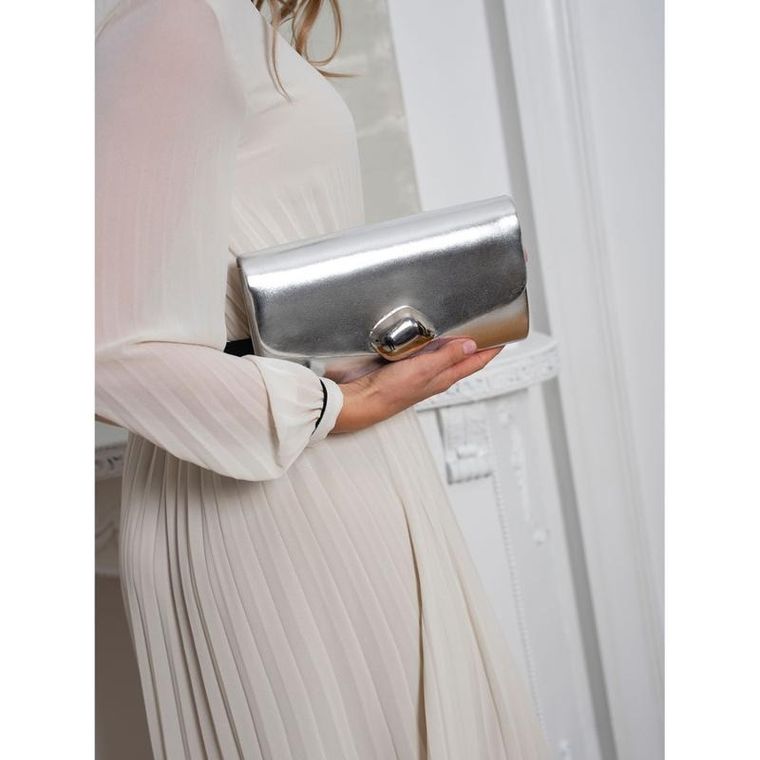 Torebka kopertówka, srebrna, skóra ekologiczna, Rovicky