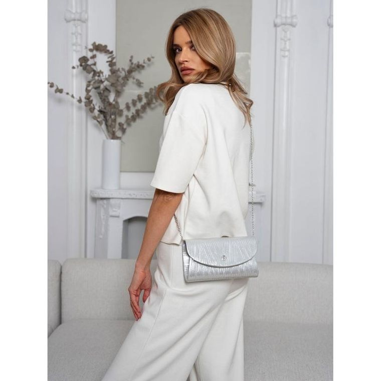 Torebka kopertówka, srebrna, skóra ekologiczna, Rovicky