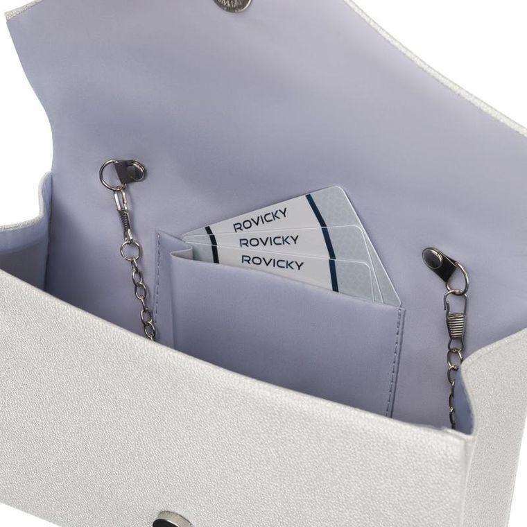 Torebka kopertówka, srebrna, skóra ekologiczna, Rovicky