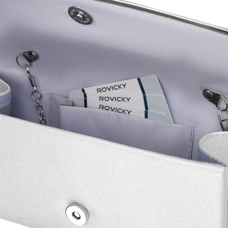 Torebka kopertówka, srebrna, skóra ekologiczna, Rovicky