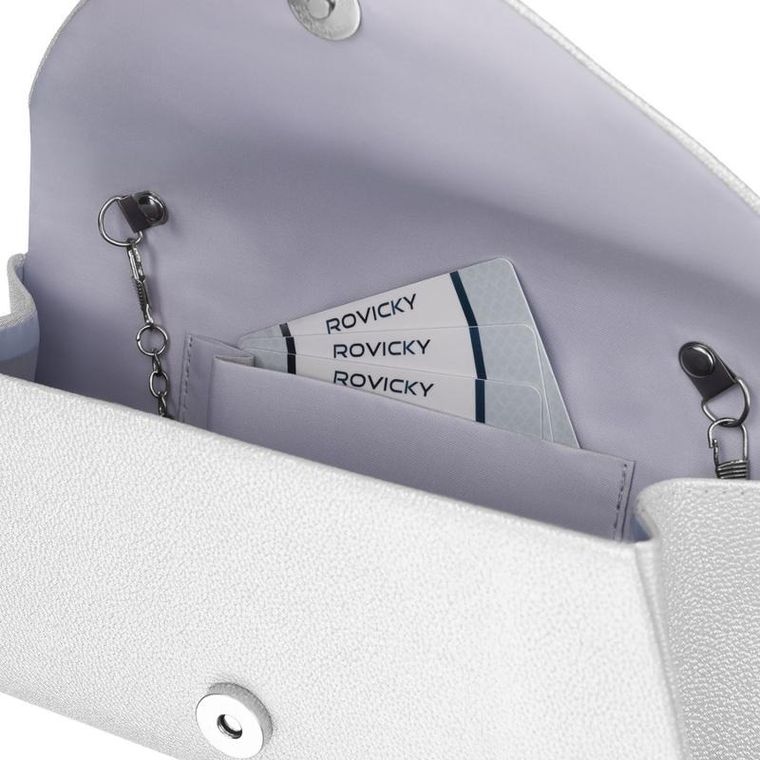 Torebka kopertówka, srebrna, skóra ekologiczna, Rovicky