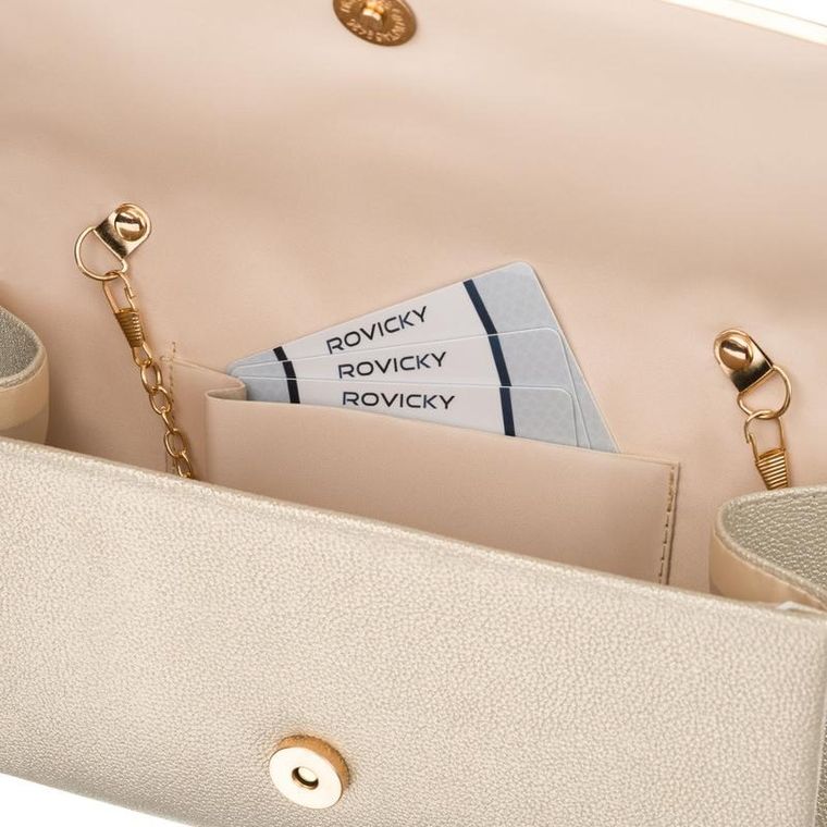 Torebka kopertówka, złota, skóra ekologiczna, Rovicky