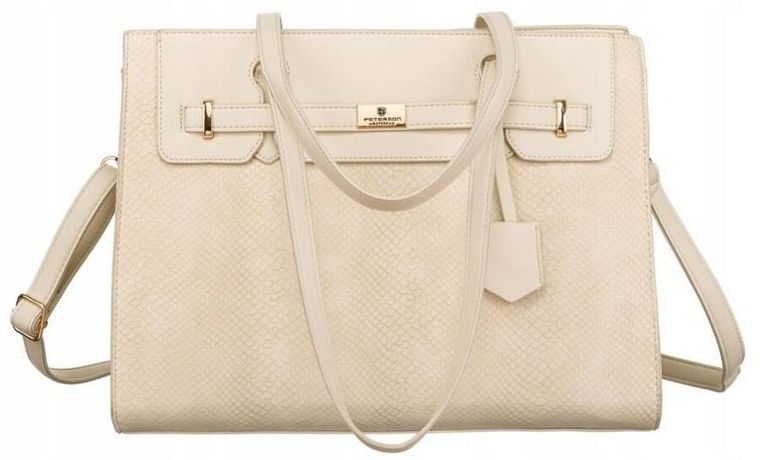 Torebka listonoszka, beżowa, skóra ekologiczna, Peterson
