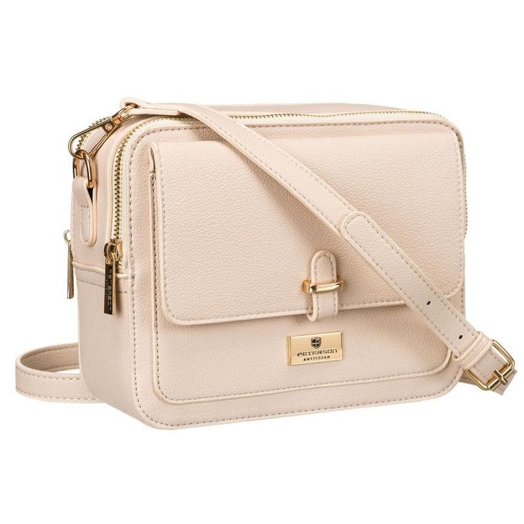 Torebka listonoszka, beżowa, skóra ekologiczna, Peterson