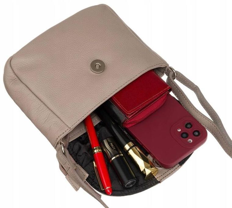 Torebka listonoszka, beżowa, skórzana, Peterson